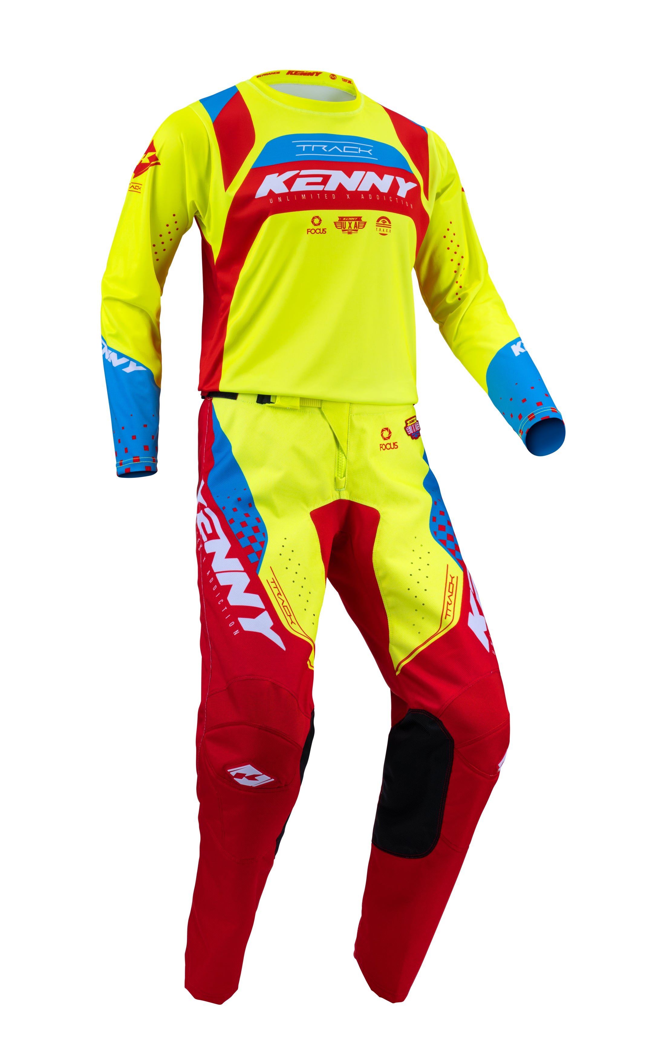 Tenue Kenny Track Focus jaune fluo/rouge 2023